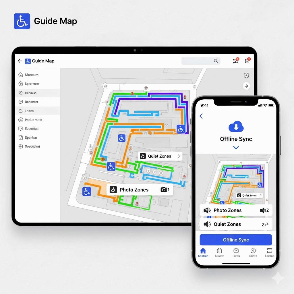 웹&middot;모바일 안내맵 UX &mdash; 층별 맵, 접근성 경로, 포토존&middot;정숙구역 오버레이, 오프라인 연동