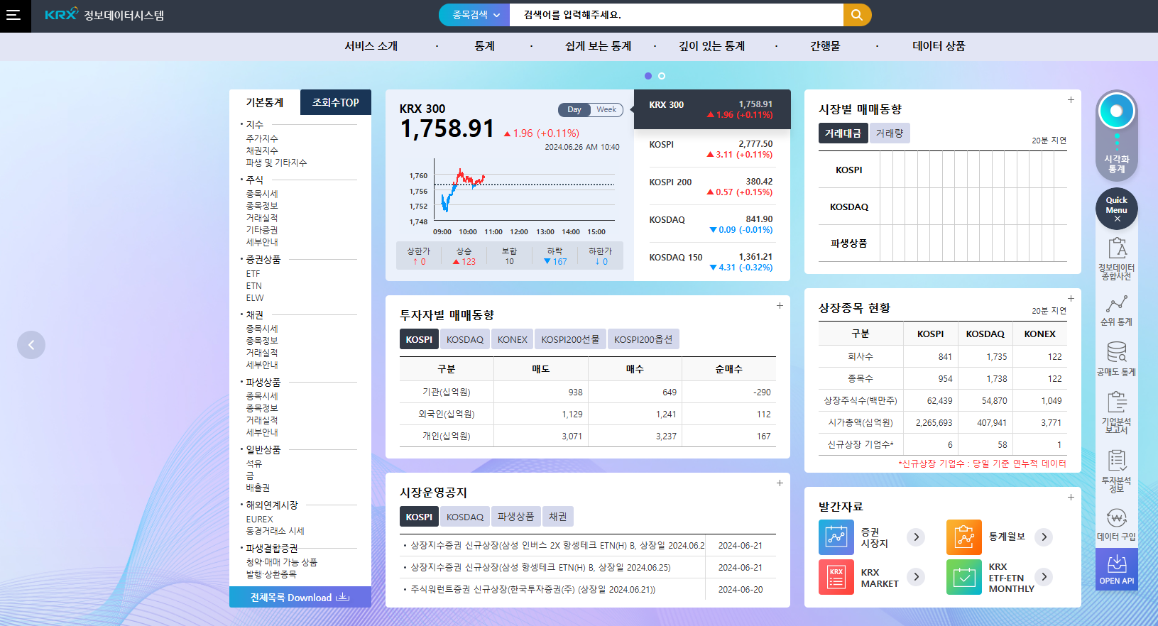 KRX 야간선물 홈페이지