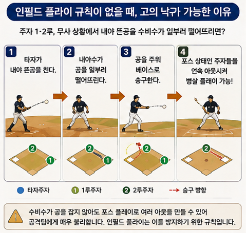 인필드 플라이 규칙이 없을 때, 고의 낙화가 가능한 이유