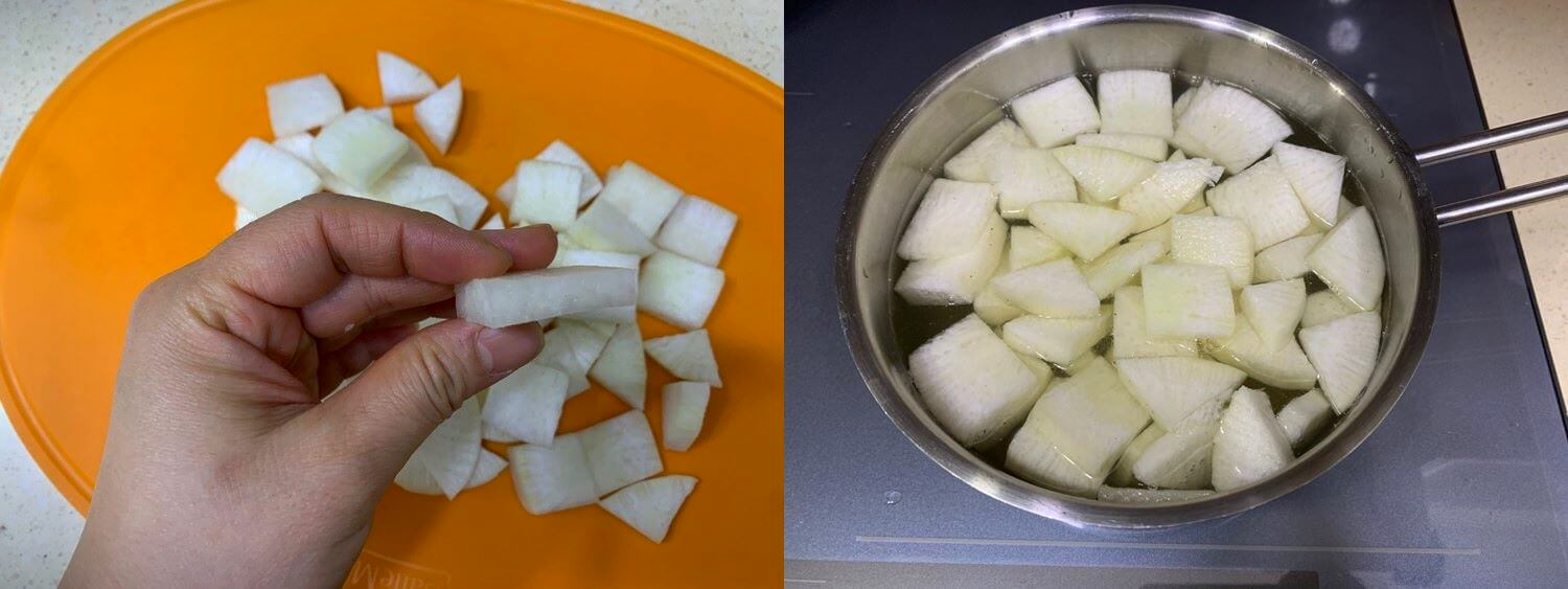 어묵탕에 무 넣고 끓이는 사진