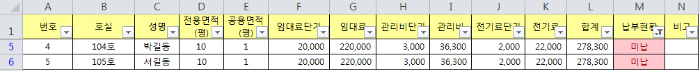 필터된 미납현황