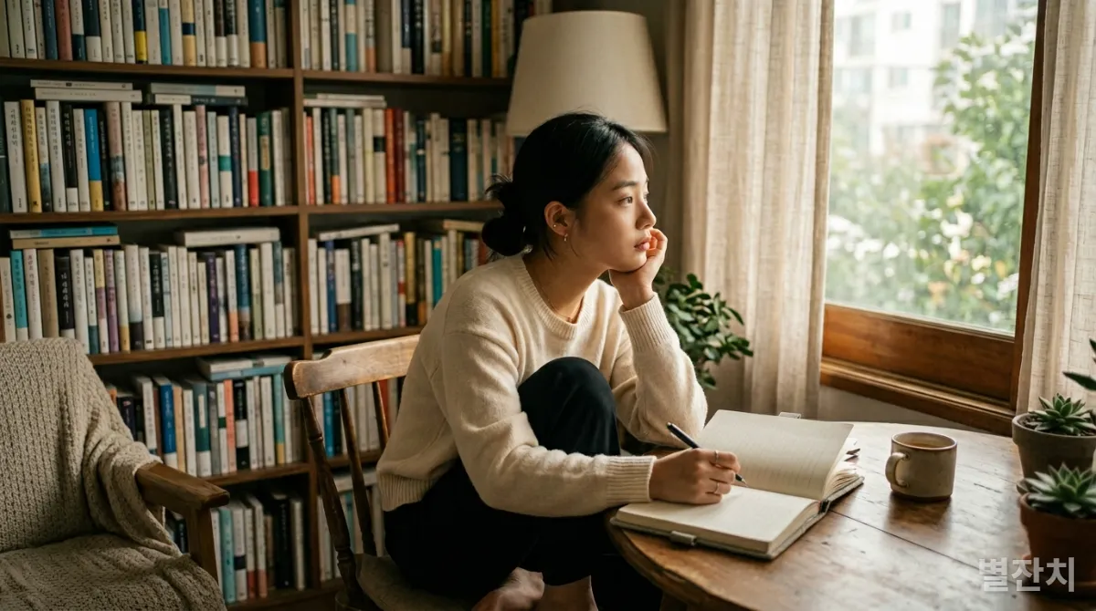 자신을 성찰하며 일기를 쓰는 한국인