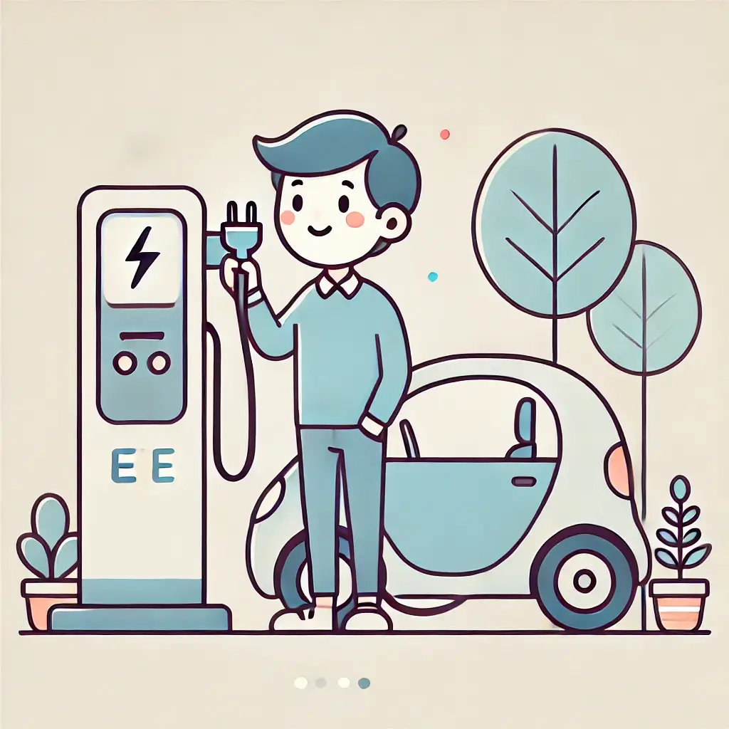 충전소에서 전기차를 충전하는 사람.