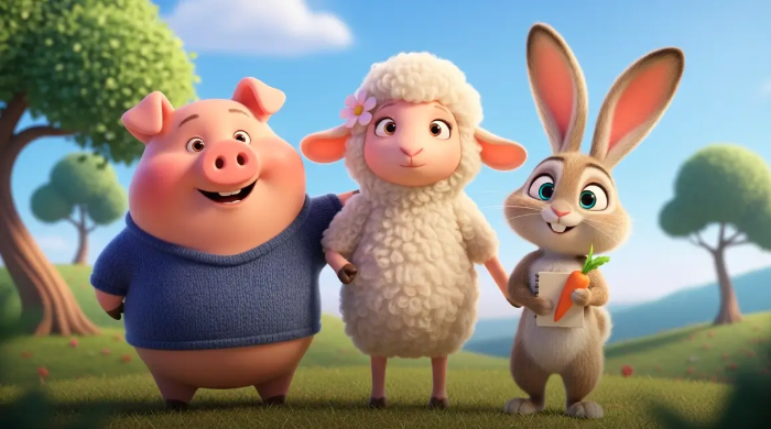 돼지 양띠 토끼 캐릭터 일러스트