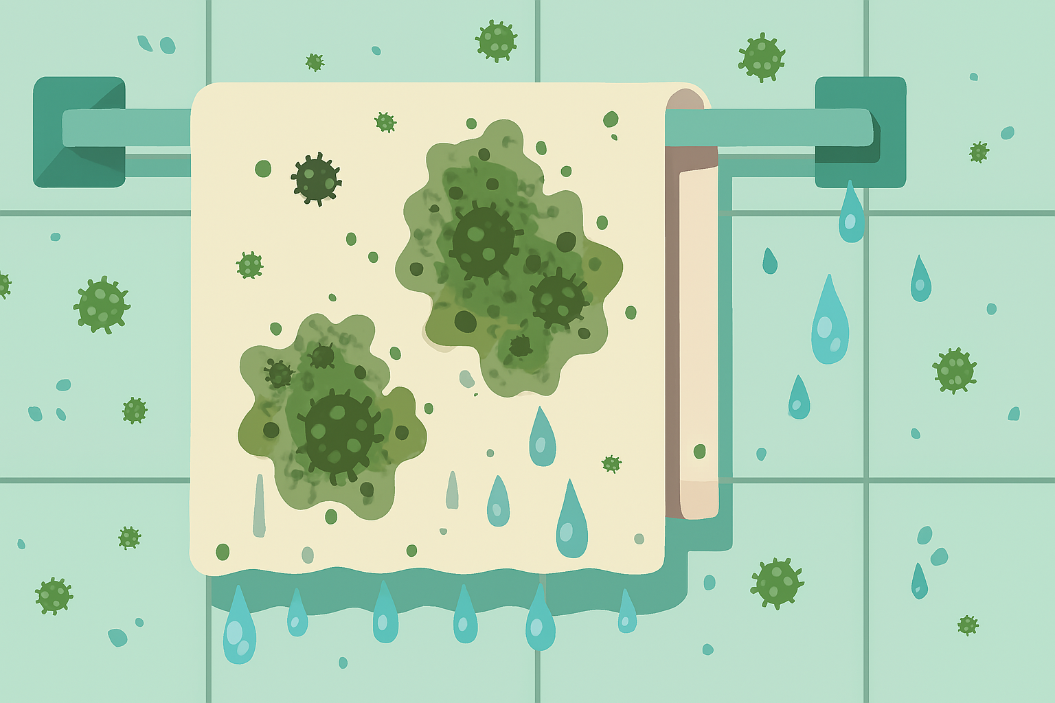 욕실에 걸린 젖은 수건의 곰팡이 위험한 모습 일러스트 이미지