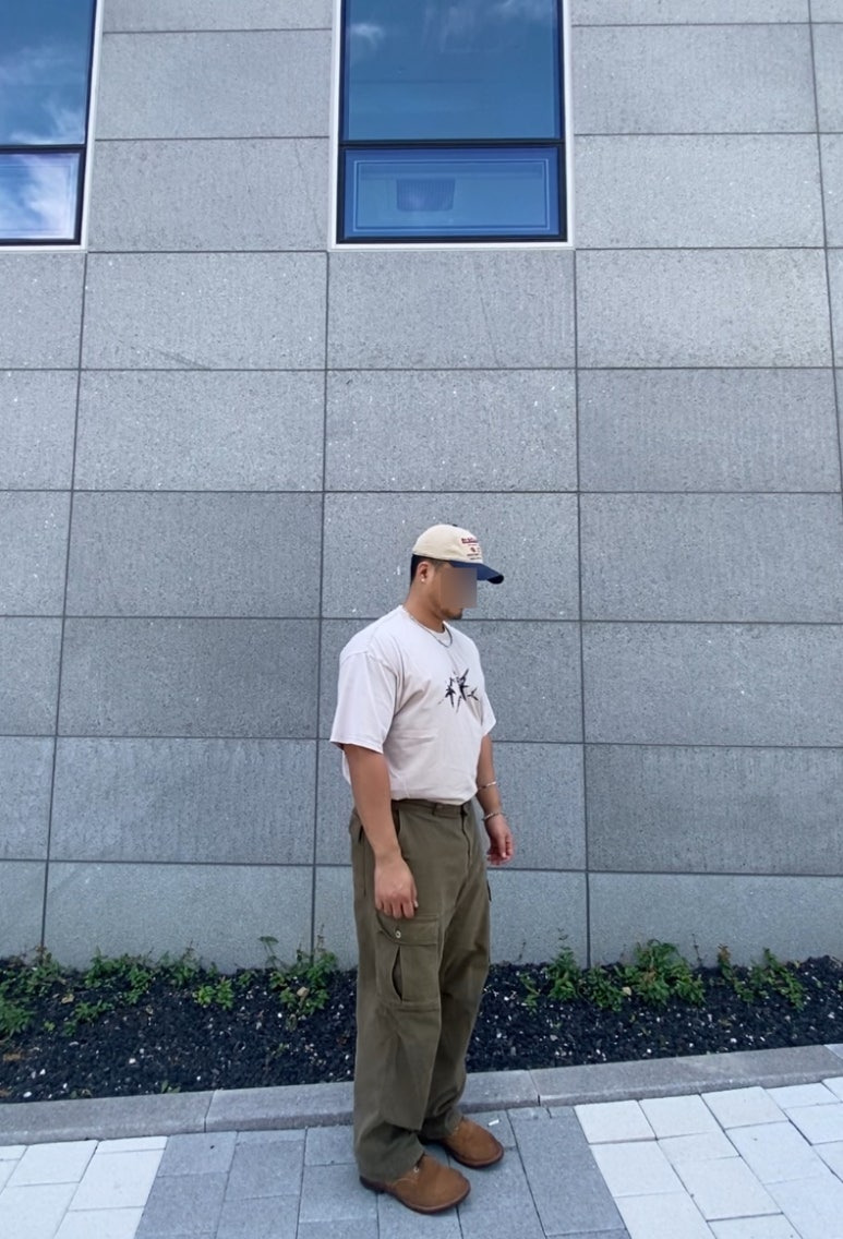 데일리룩('26. 9. 5.)곤니치와봉쥬르 빈티지 워싱투톤 볼캡, 스탠다드에러 피그먼트 티셔츠, 프리즘웍스 카고팬츠, 레드윙 아이언레인저 스웨이드 8083 호손 뮬스키너, 케이엔드