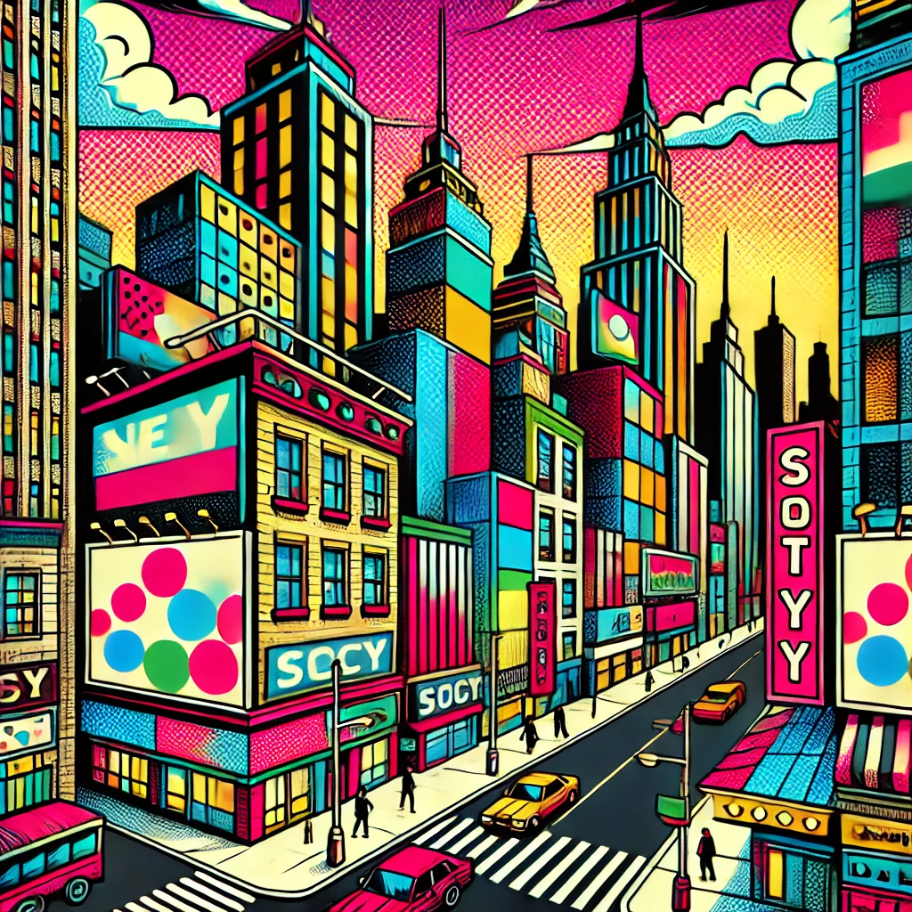 GPT-4o 에서 무료로 이미지를 생성하는 방법, 팝아트 스타일의 도시 풍경을 그려줘