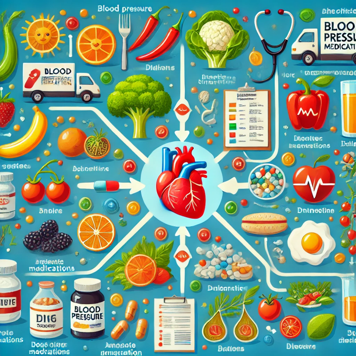 특정 음식이 혈압약과 상호작용하는 방식을 설명한 다이어그램