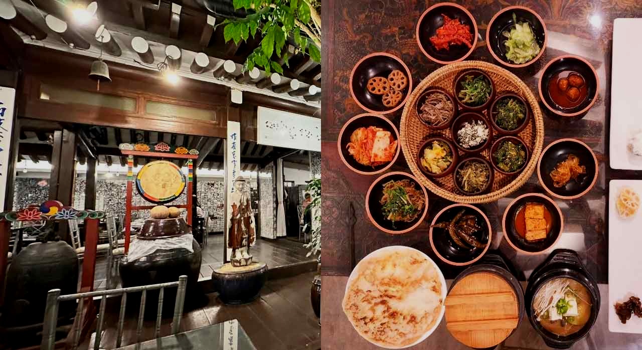 인사동에 위치한 산촌의 실내 전경과 산나물 중심 정식. [ⓒ네이버플레이스 산촌]