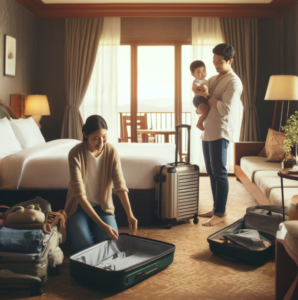 12개월 아기와 숙소에서 쉬는 모습