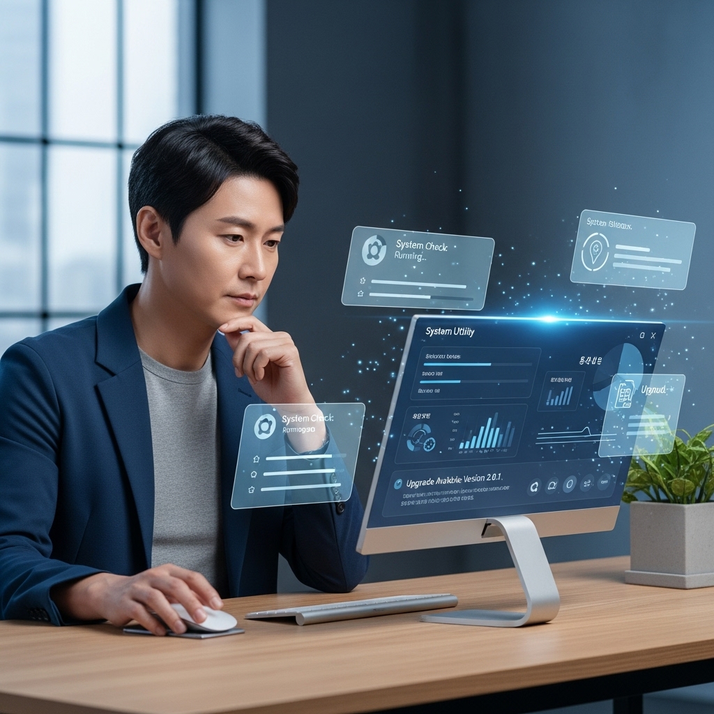 PC 업그레이드 전 컴퓨터 상태를 진단하고 최적화하는 한국인 사용자.