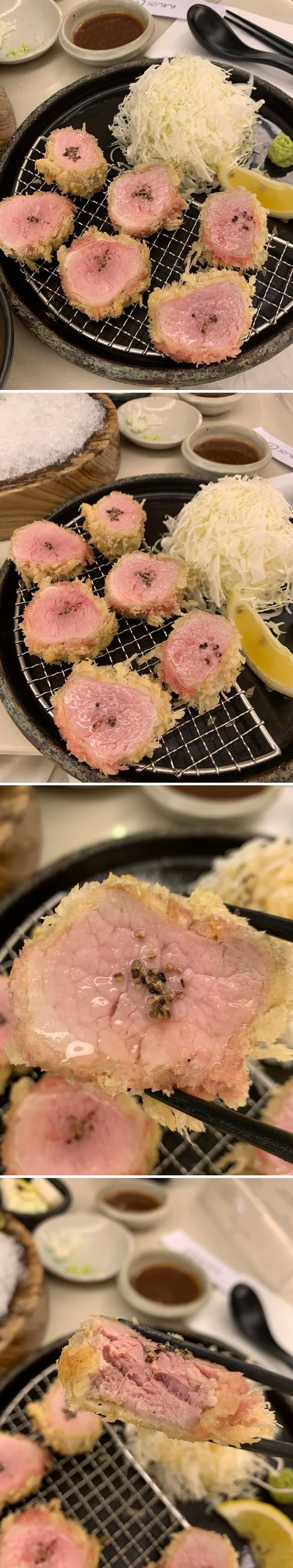 안심카츠 육즙 및 근접 사진