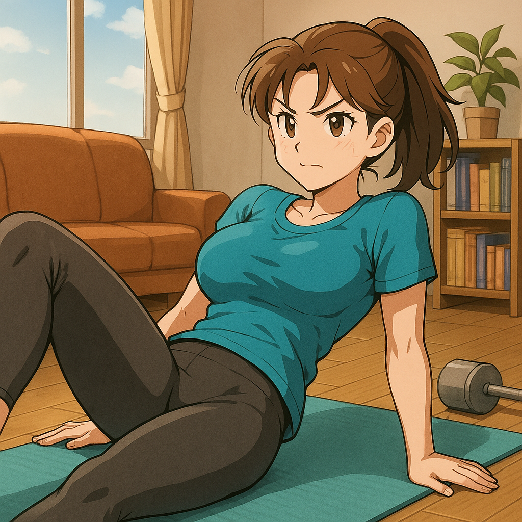 집에서 허리 근력 운동하는 여성