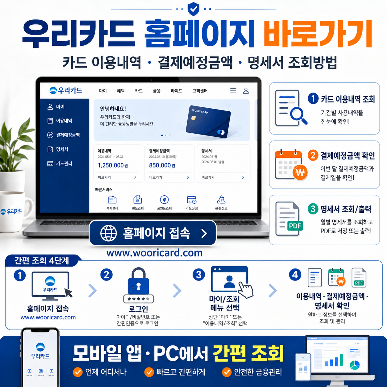 우리카드 홈페이지 바로가기|카드 이용내역·결제예정금액·명세서 조회방법