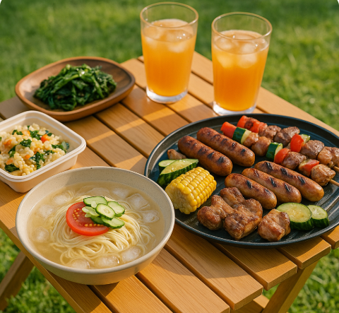 캠핑 음식 관련 사진