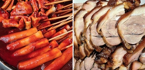 국민시장 내 옥당분식 떡볶이와 종갓집족발