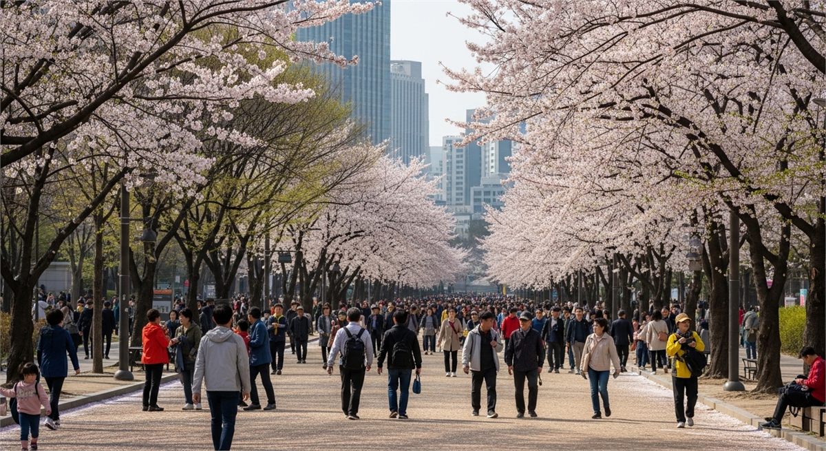 봄철 영어회화에 어울리는 한국 공원 풍경