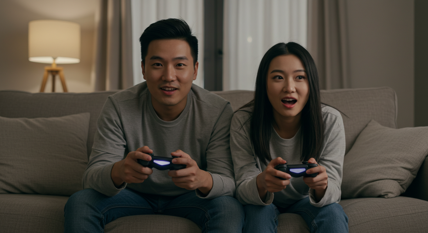 비디오게임을 하고 있는 커플