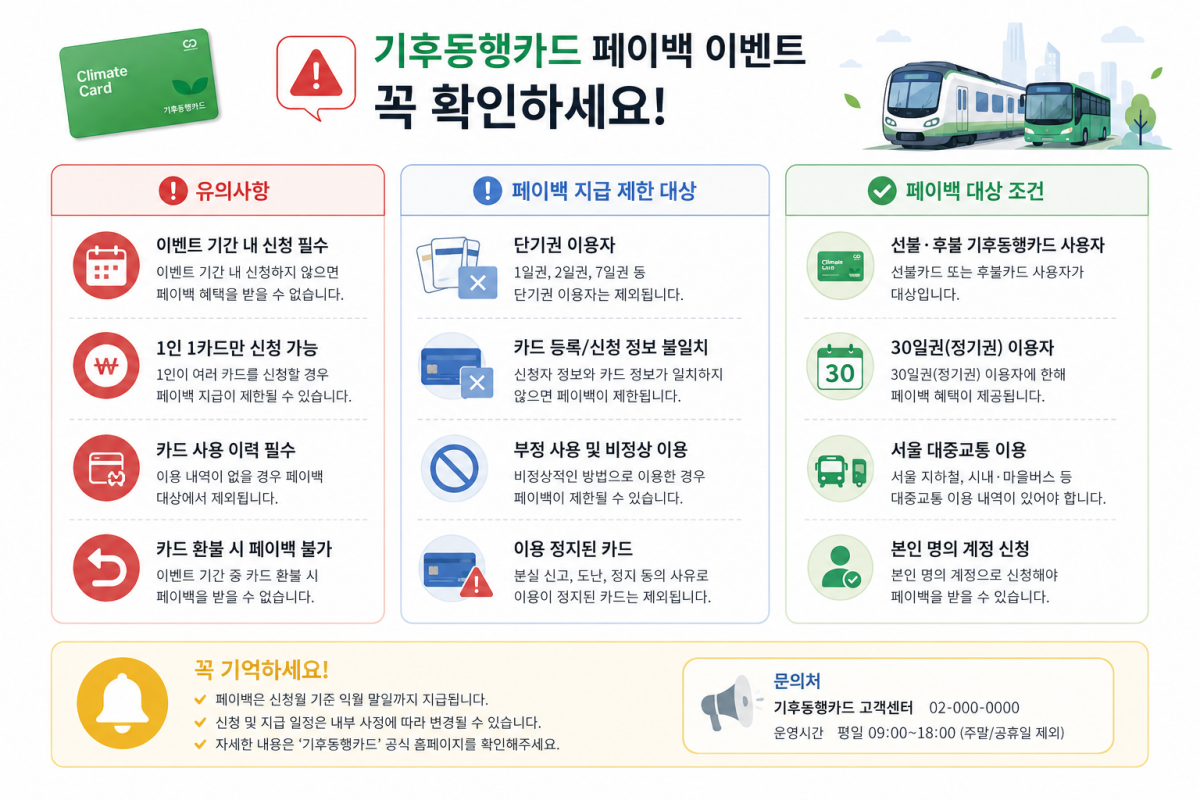 기후동행카드 페이백 이벤트 유의사항 대상 조건 및 제외 대상 안내