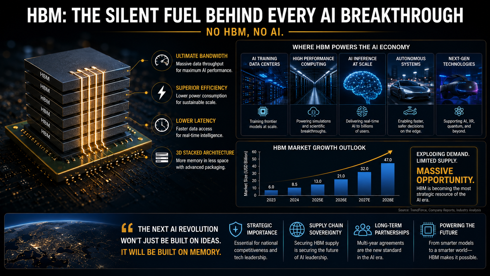 HBM high bandwidth memory powering AI data centers, machine learning systems, and next-generation computing infrastructure