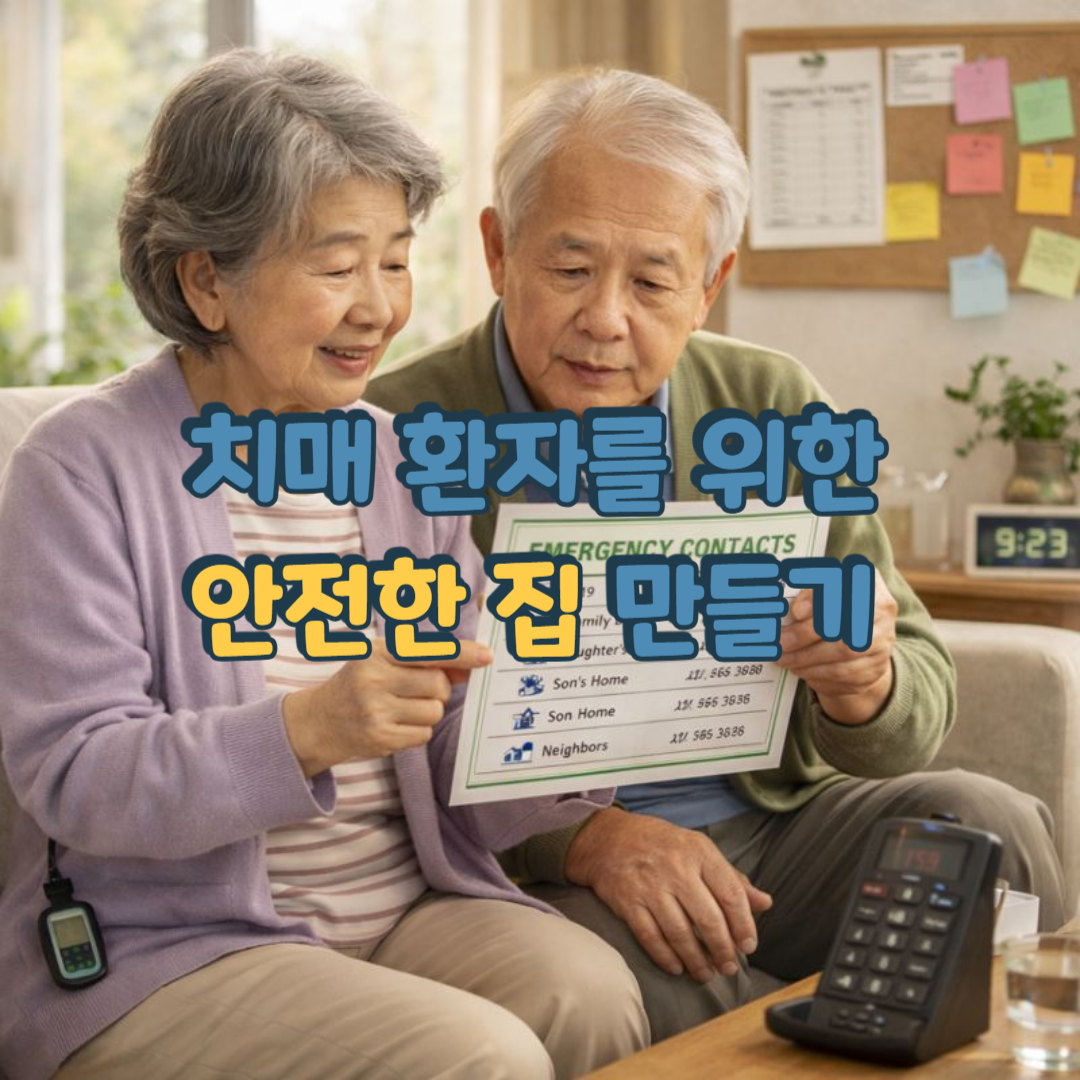 치매 환자와 보호자가 응급 연락처 목록을 함께 확인하는 모습