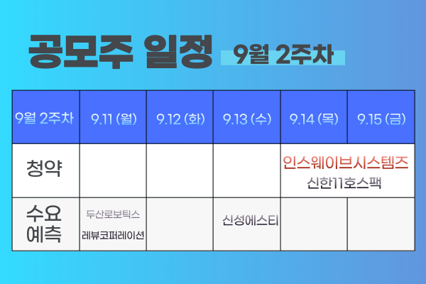 9월 2주차 공모주 청약일정