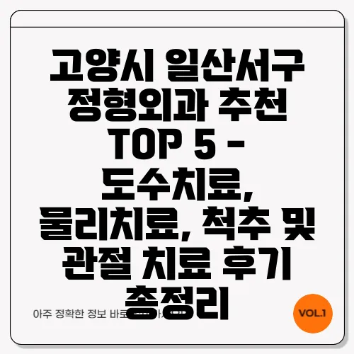 고양시 일산서구 정형외과 추천 TOP 5 - 도수치료, 물리치료, 척추 및 관절 치료 후기 총정리