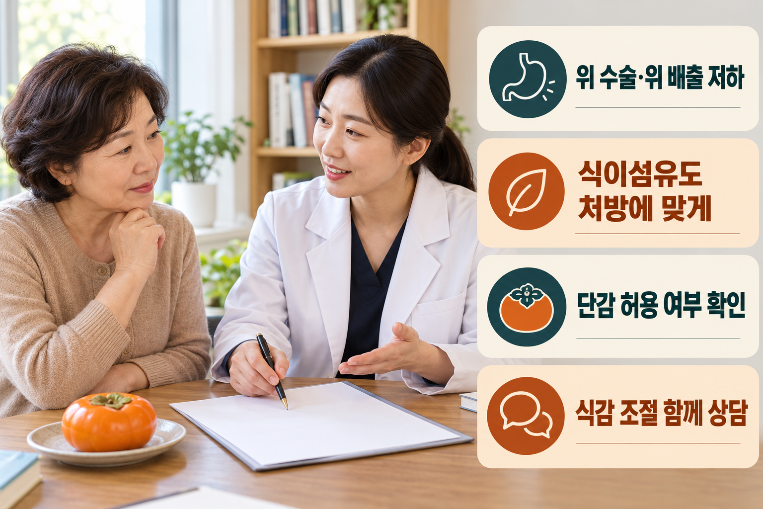 단감 &middot; 식이섬유를 챙길 때도 위장 식사 처방이 먼저예요 실사 인포그래픽