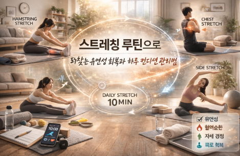 집에서 스트레칭 하는 모습