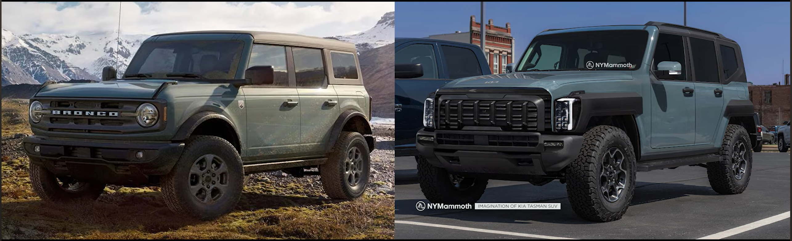 포드 브롱코와 기아 타스만 SUV 상상도