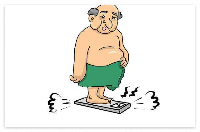 체중계에 올라 한숨쉬는 아저씨