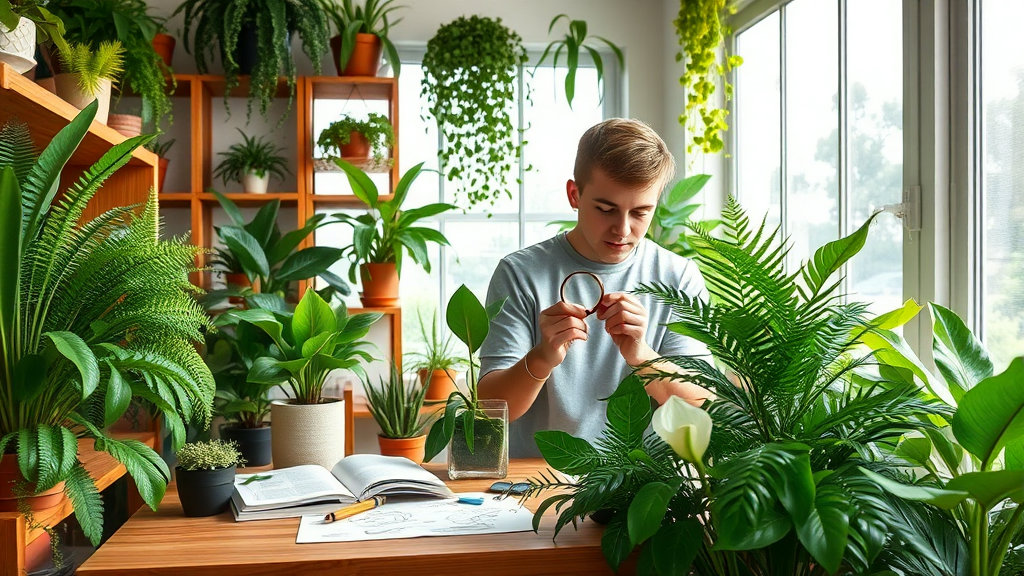 식물을 들여다 보는 남자