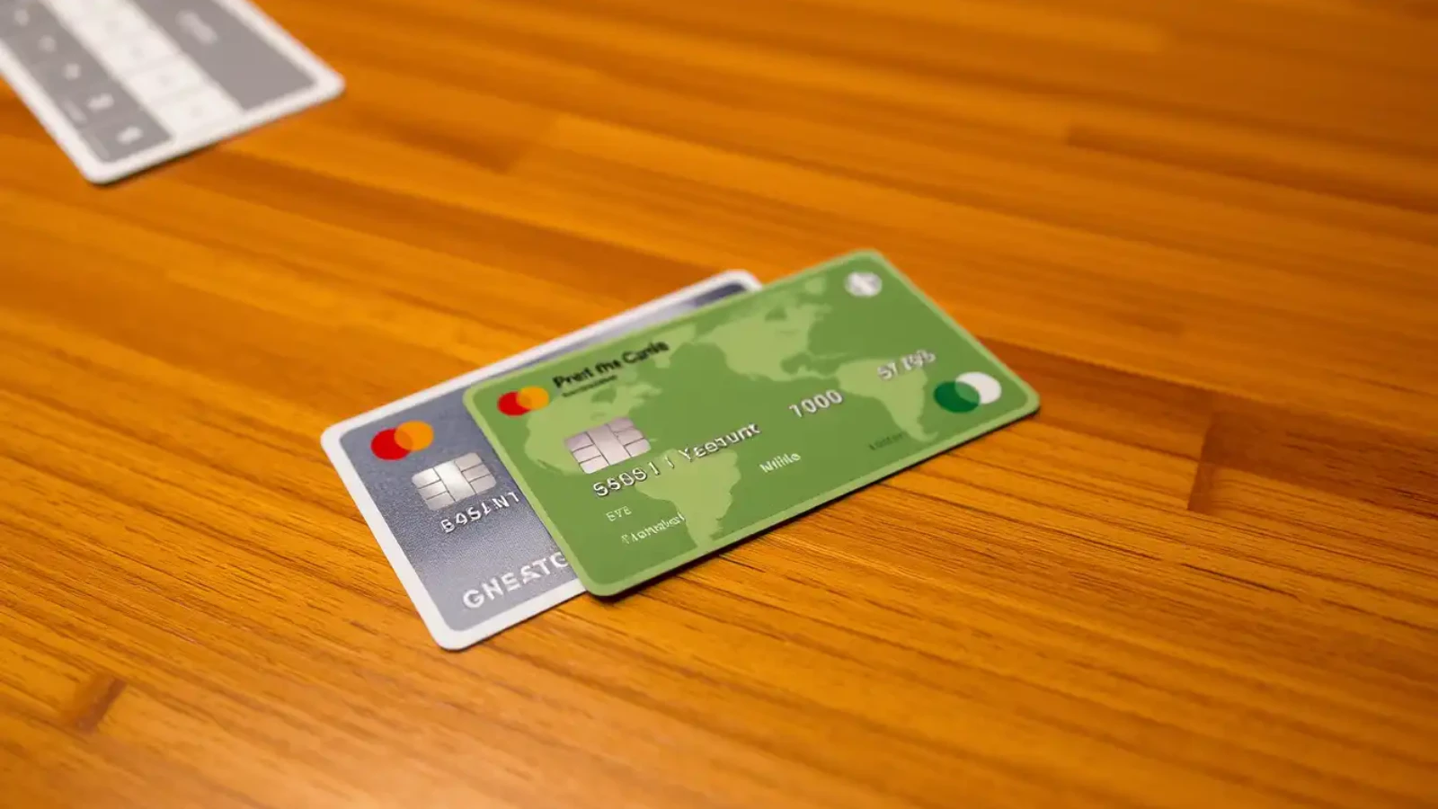 민생회복 지원금을 신용카드로 지급 받을 수 있다 . 탁자에 카드가 놓여있는 이미지