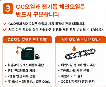 CC오일과 전기톱 체인오일은 반드시 구분합니다
