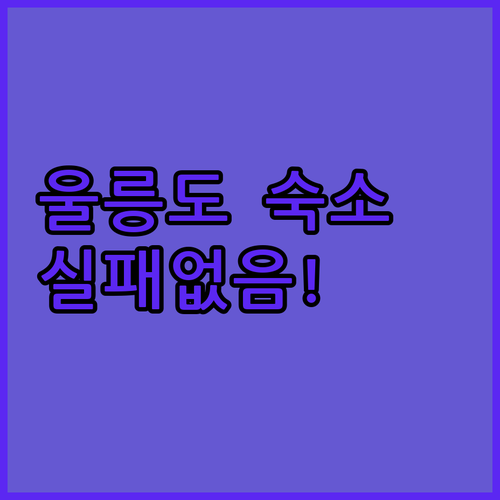 실패 없는 울릉도 숙소 선정 팁 저동..