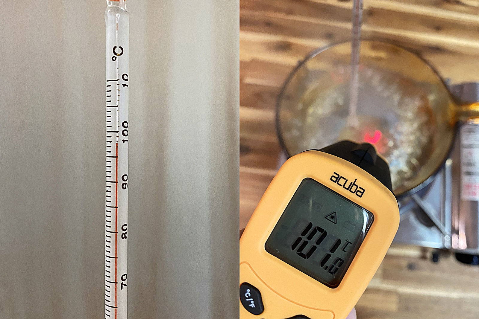 유리 냄비 물 끓이며 온도계 비교 실험 4