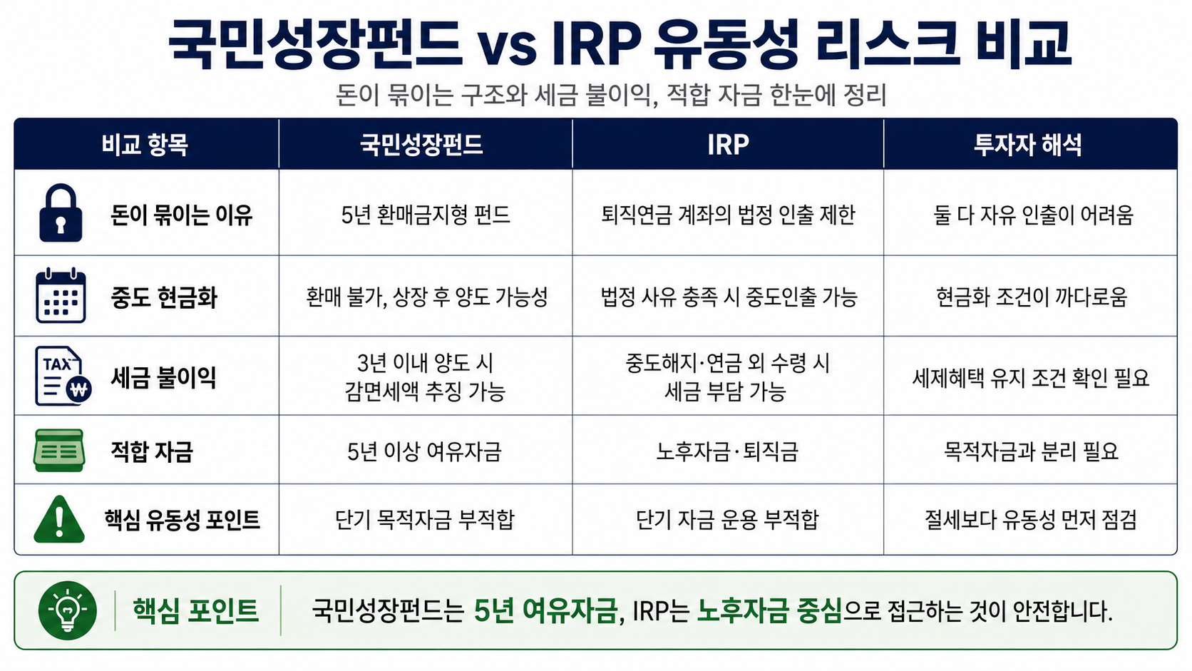 #국민성장펀드 #국민성장펀드5년묶임 #국민성장펀드환매제한 #IRP중도인출 #IRP중도해지 #연금저축중도해지 #국민성장펀드IRP비교 #유동성리스크 #절세상품비교 #K자산연구소