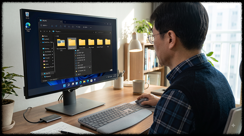 Windows 11 파일 탐색기에서 자주 사용하는 폴더를 시작 메뉴에 고정하는 모습