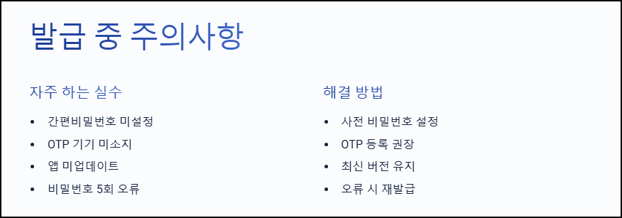 발급 중 주의사항