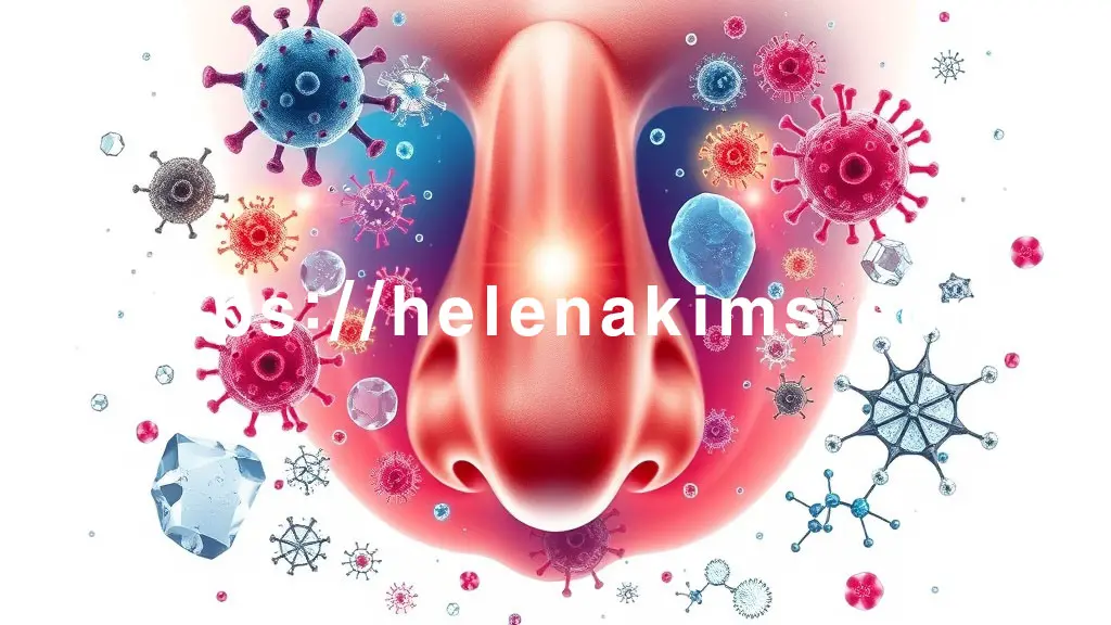 사람의 코 단면 주변으로 면역세포들이 항원을 막아내는 모습.