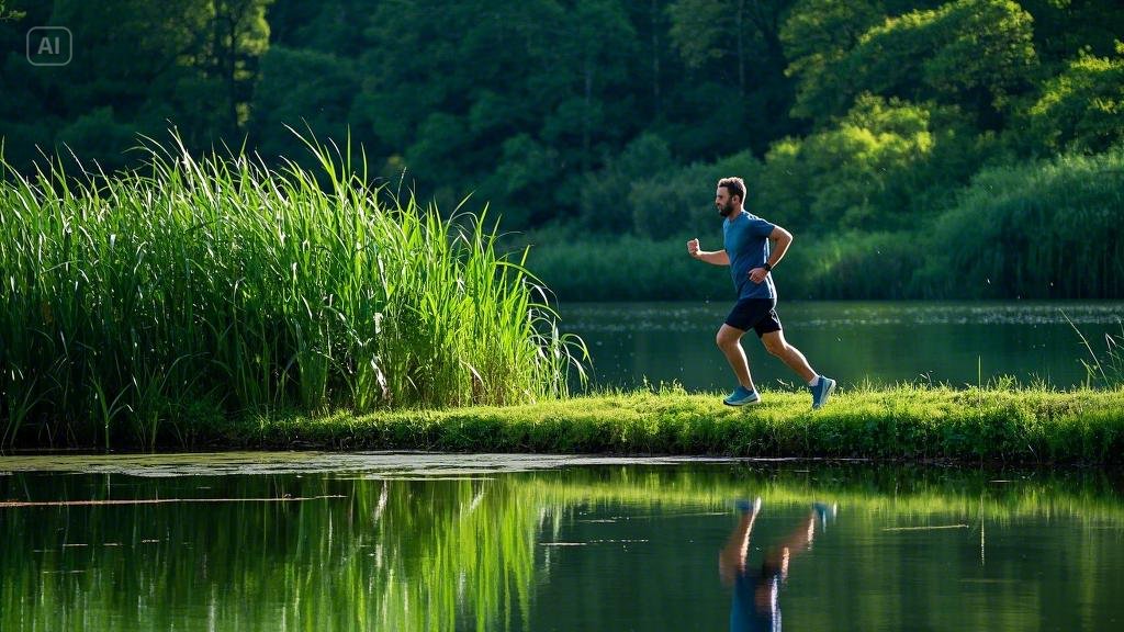 A man is jogging.