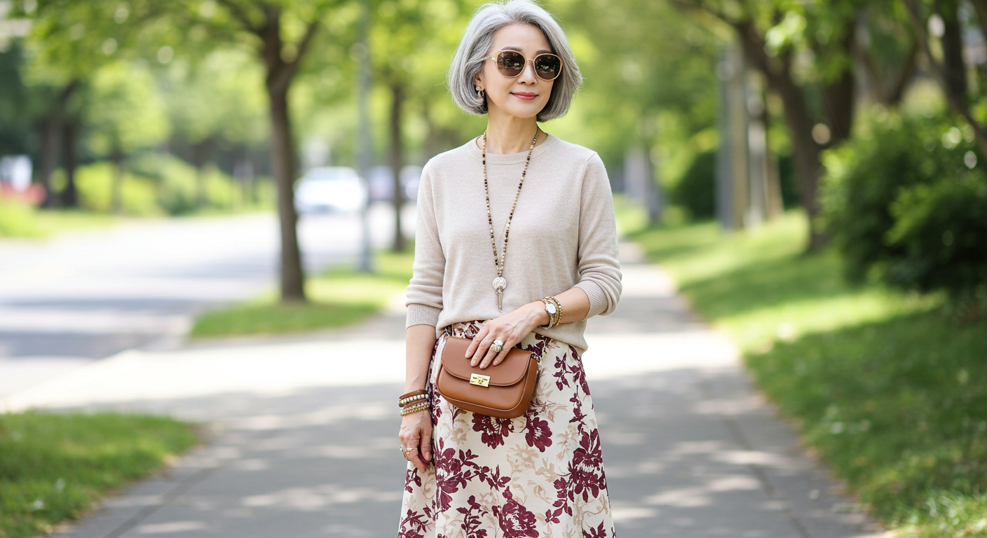 중년여성 패션 캐주얼룩