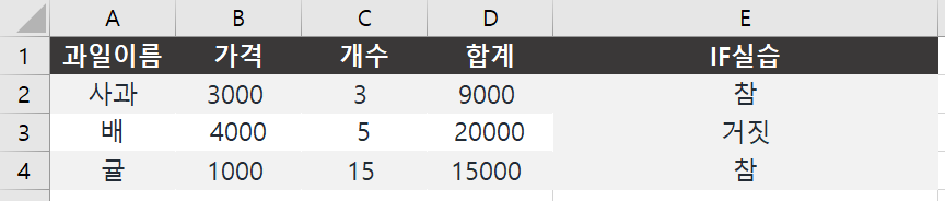 엑셀에서 OR 예제