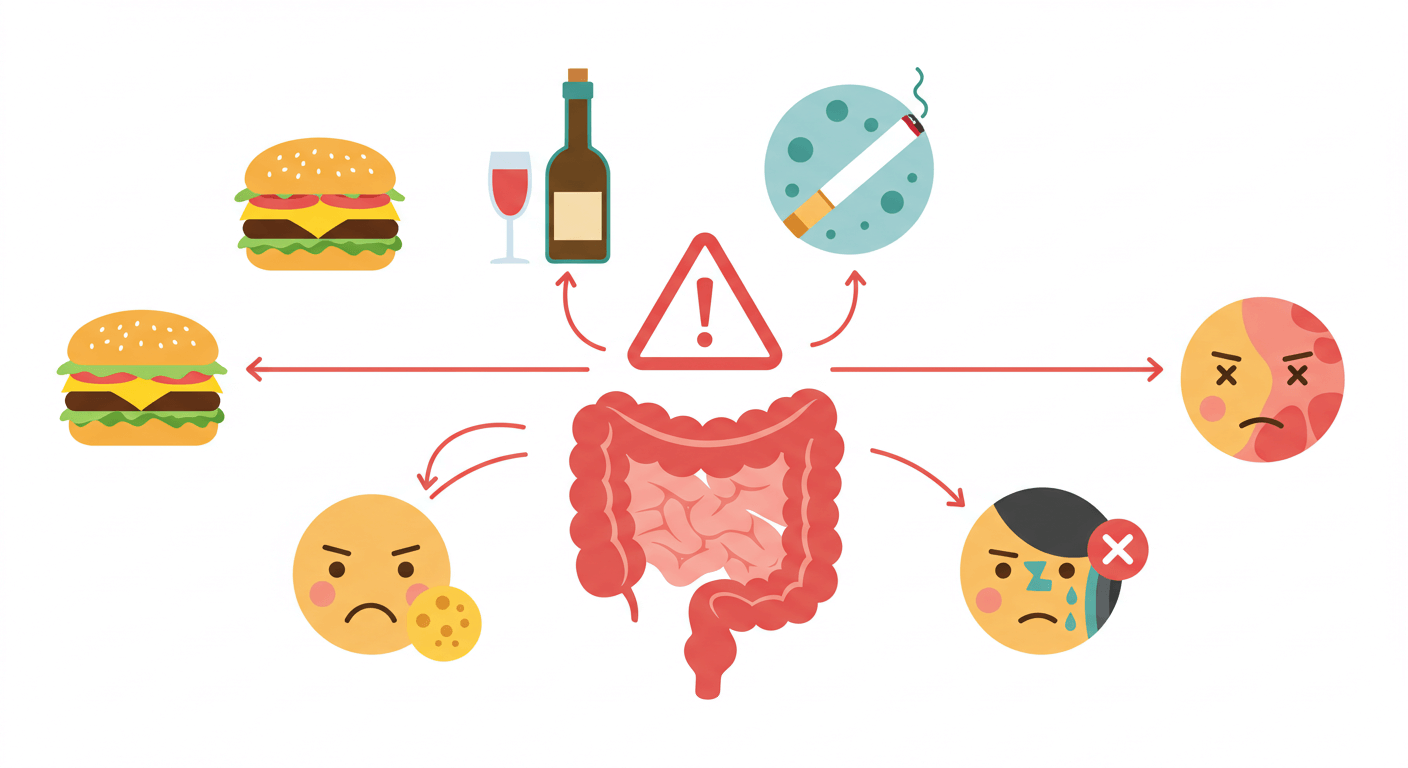 "원인 - 중년 대장암의 주요 유발 요인"에 대한 이미지입니다.