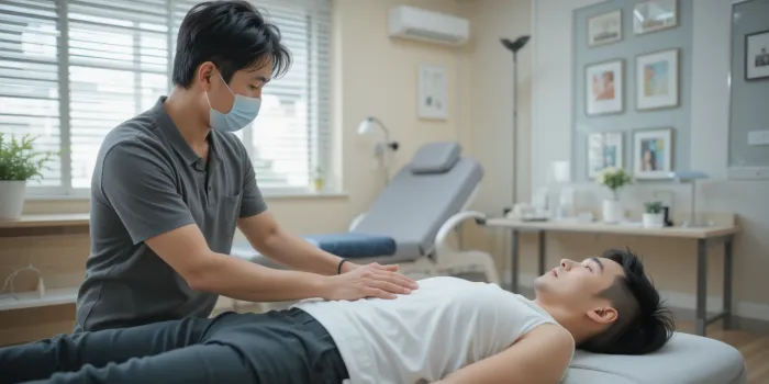 도수치료 받는 남성과 치료사의 세션