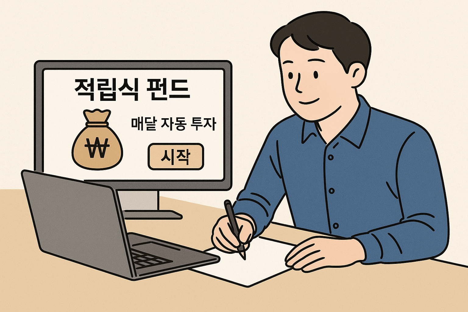 적립식 펀드, 매달 일정 금액 자동 투자로 시작하는 남성