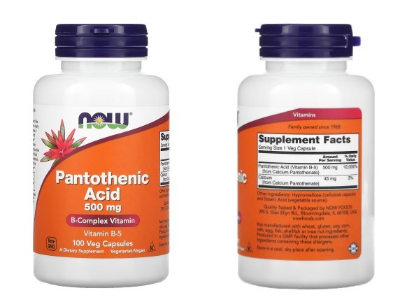 NOW Foods, 판토텐산, 500mg, 베지 캡슐 100정