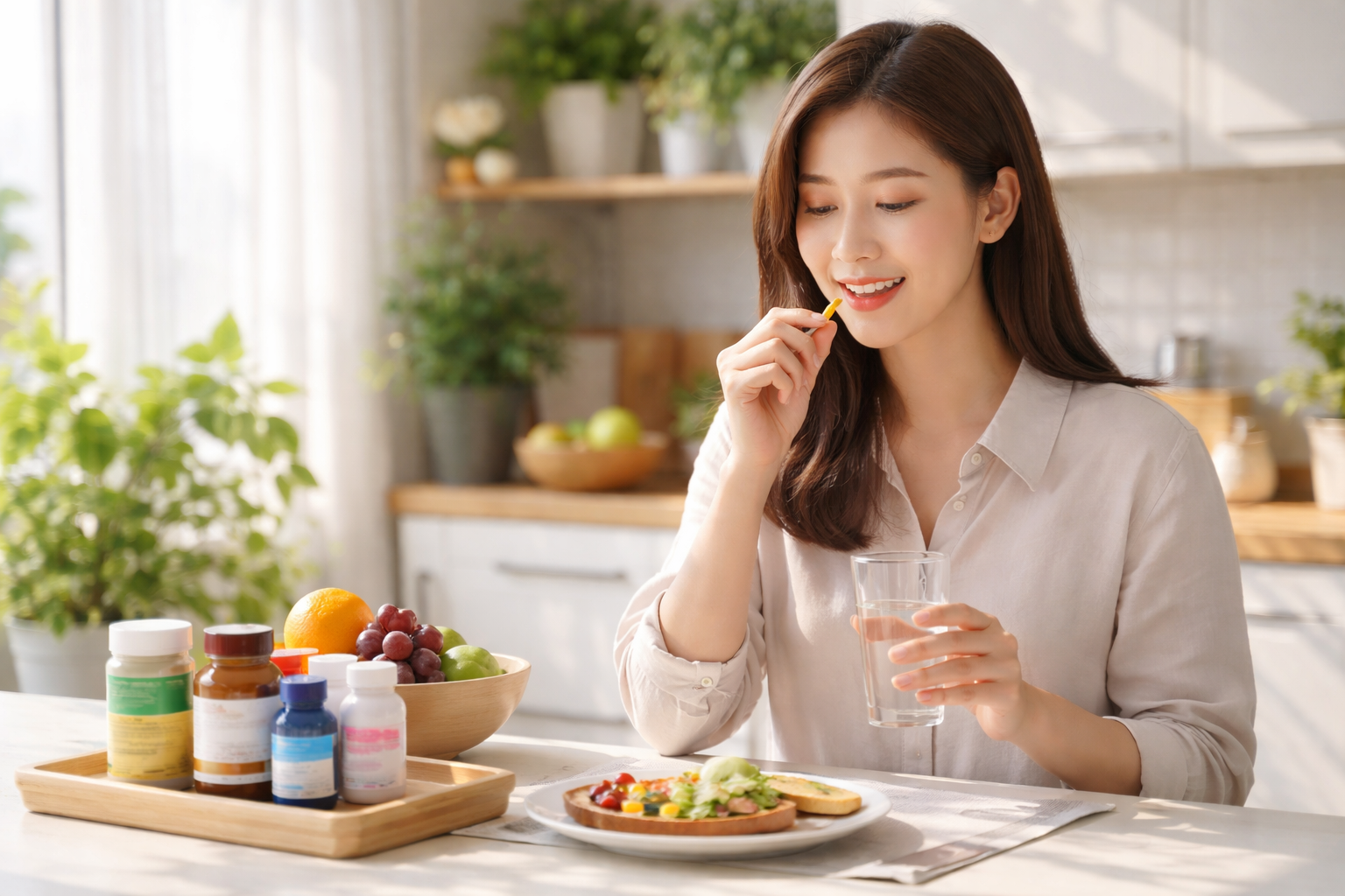 영양제 섭취하는 사람 이미지