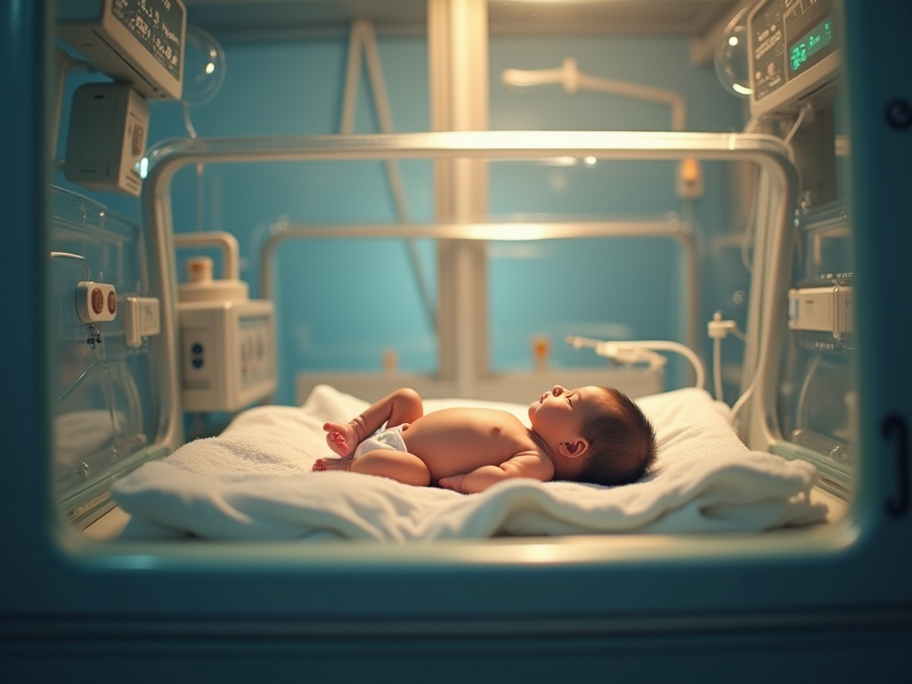 인큐베이터에 누워있는 신생아