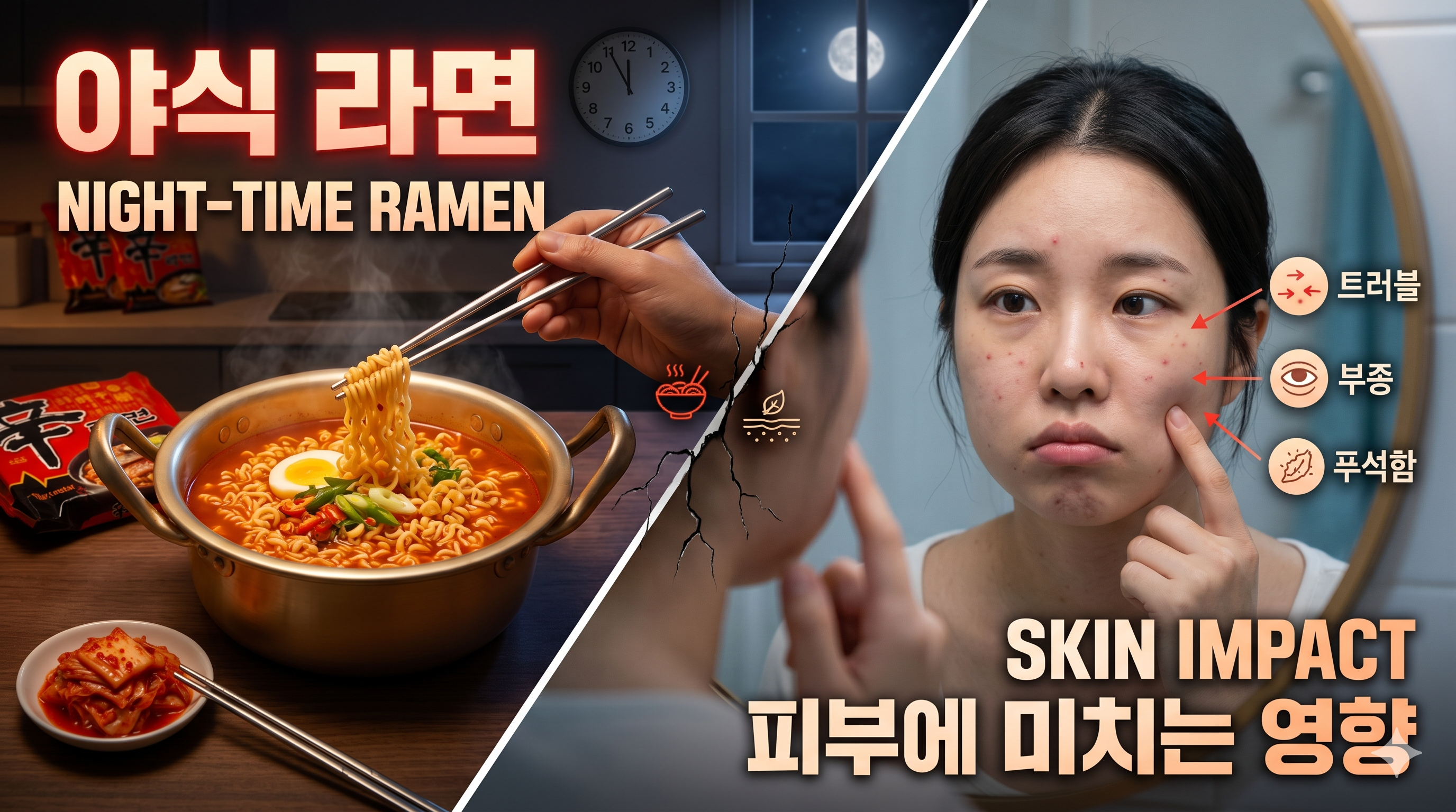 야식 라면과 피부 (나트륨, 당화반응, 피지분비)